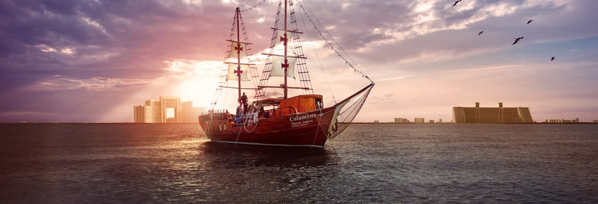 Crucero con cena en galeón al atardecer